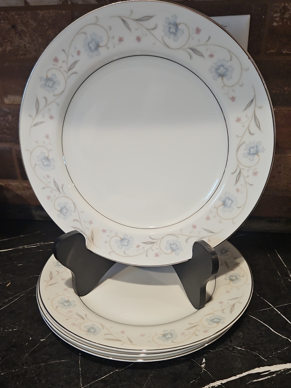 Elegant Bone China Dinner Plate in White with Pale Blue Floral Border Lot B